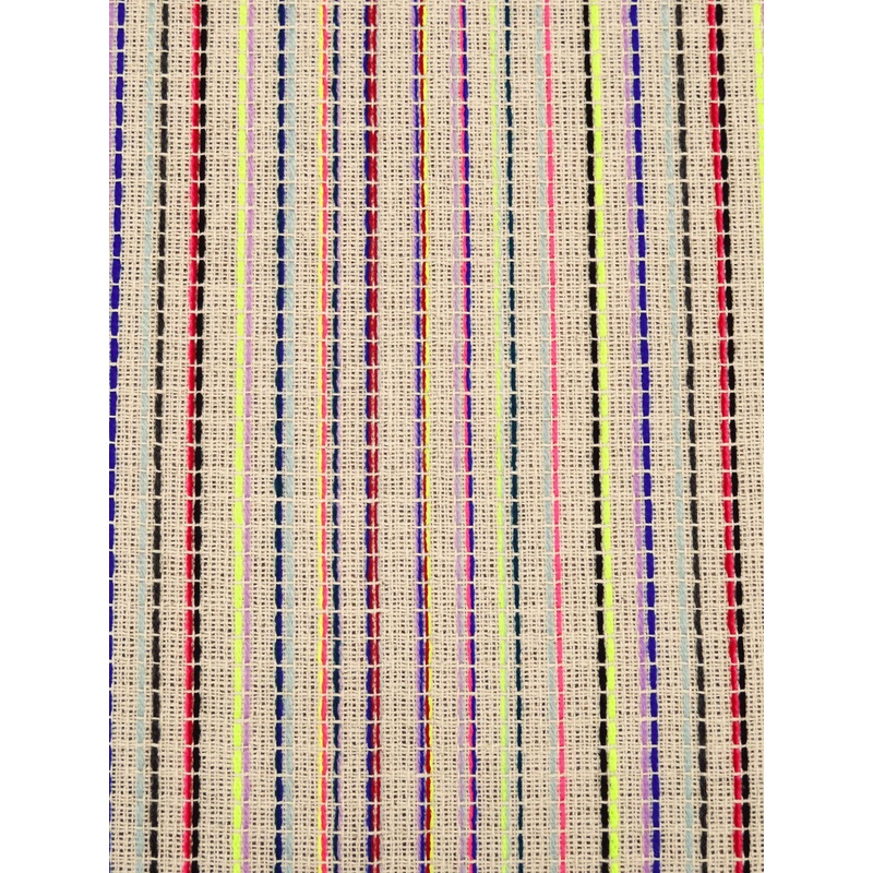 Beige/Neon Pink/Dark Blue/Multi Cotton/Polyester/Wool Vertical Stripe Woven Suiting - NY Designer - 45W