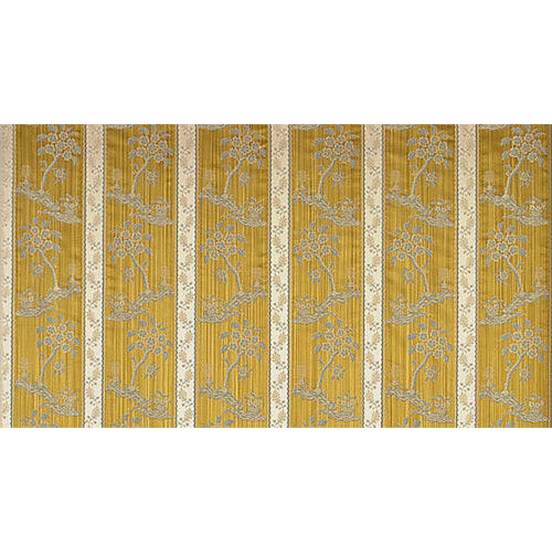 Scalamandre Lelievre Paris Lampas Sanary Veil Or Yellow Lampas Viscose Stripe Chinoiserie Botanical MSRP USD1428/y