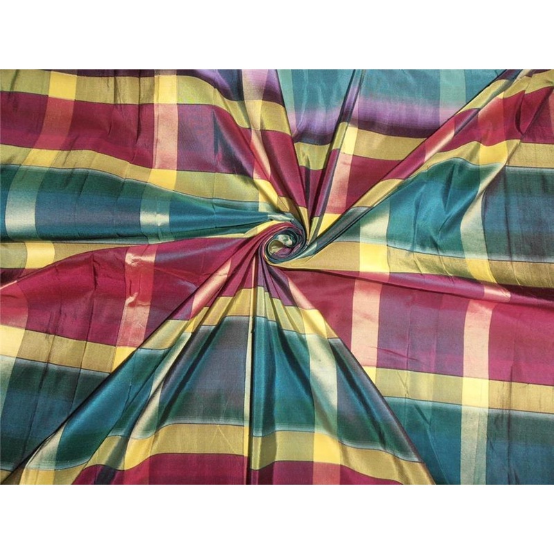 SILK TAFFETA FABRIC MULTI COLOR PLAID 54" wide