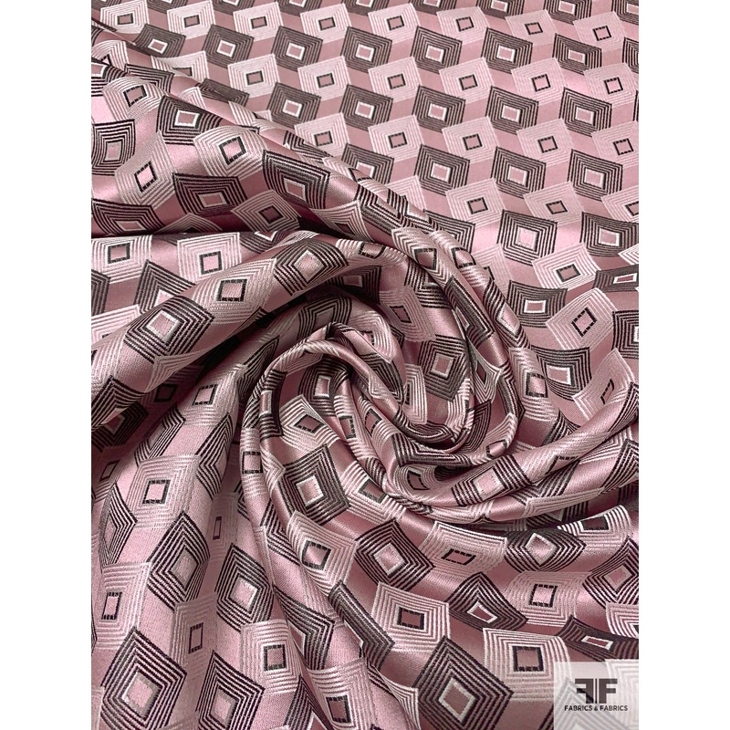 Squares on Squares Silk Necktie Jacquard Brocade - Dusty Rose / Black / White