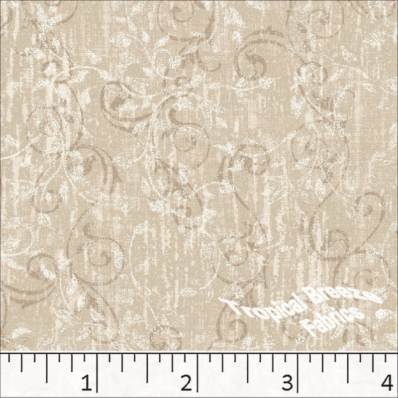 Standard Weave Vine Print Poly Cotton Dress Fabric 6156 Tan-Camel