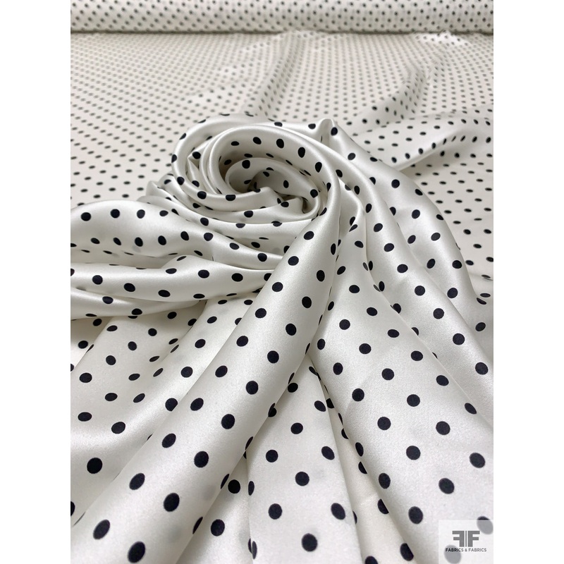 Small Polka Dot Printed Silk Charmeuse - Off-White / Black