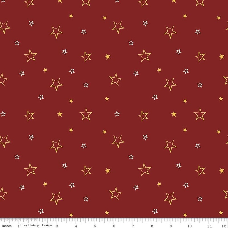 American Honor Stars C17095 Barn Red - Riley Blake Designs - Scattered Outline Drawing Varied - Quilting Cotton Fabric