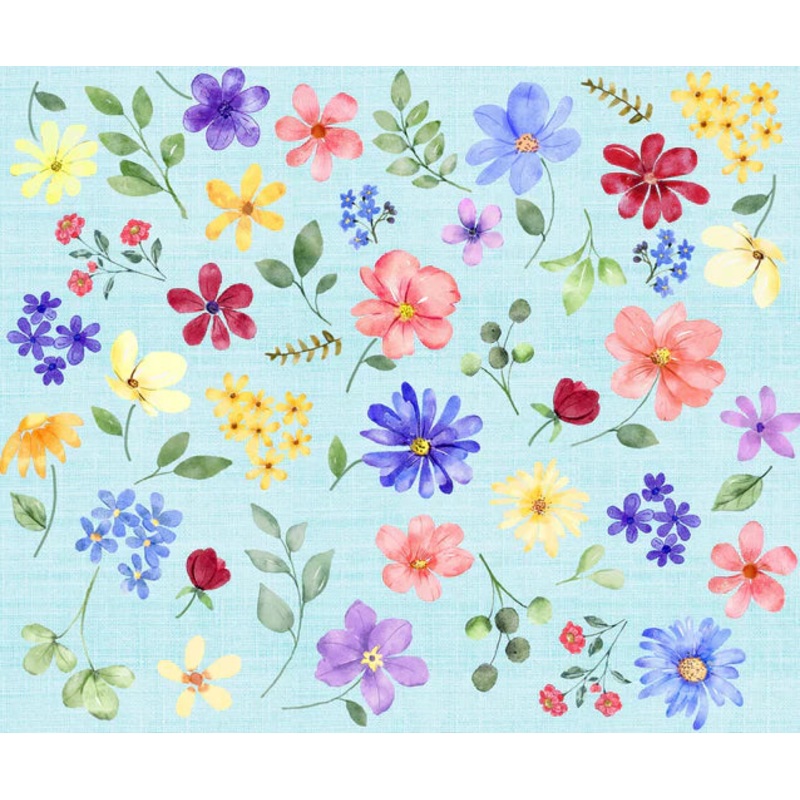 Angels Tossed Watercolor Flowers Allover Sykel Enterprises Cotton Fabric SYK-10556