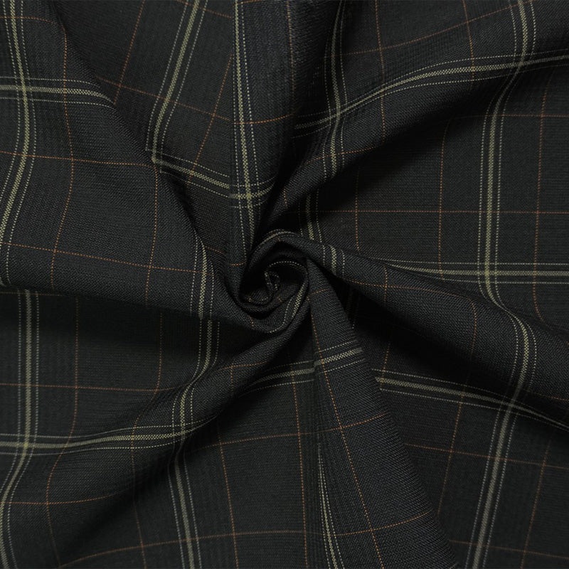 Black-Multi Poly Wool Plaid-Check Woven Shirting Fabric