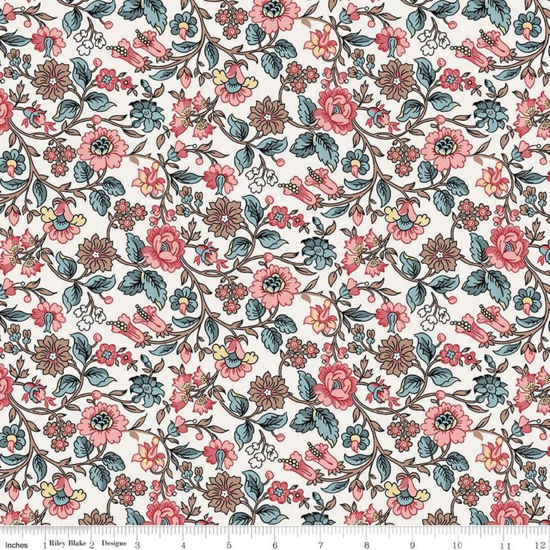 SALE Jane Austen at Home C10003 Anne - Riley Blake - Cream Blue Pink Historical Reproductions - Quilting Cotton Fabric - Licensed Product