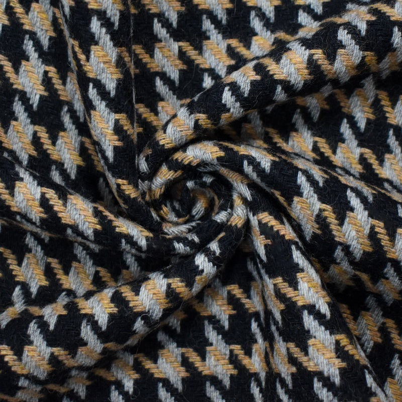Black-Multi Wool Poly Houndstooth Twill Woven Jacketing Fabric