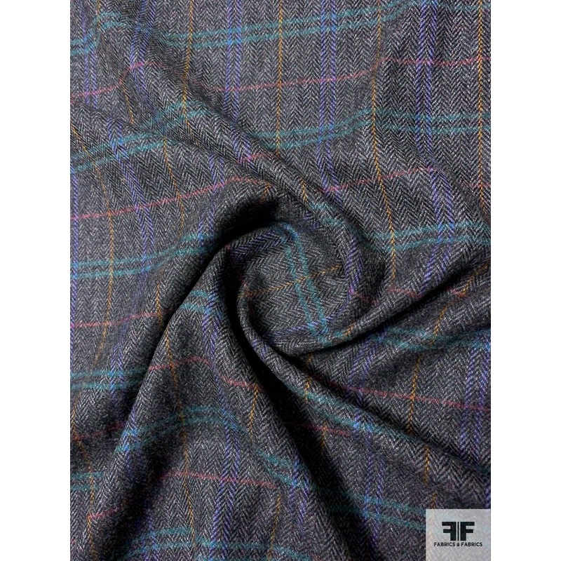 Made in England Herringbone Plaid Lambswool Suiting - Navy / Grey / Multicolor