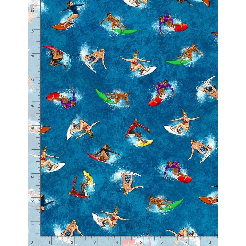 Summer Sports People Surfing Water Blue Timeless Treasures Cotton Fabric