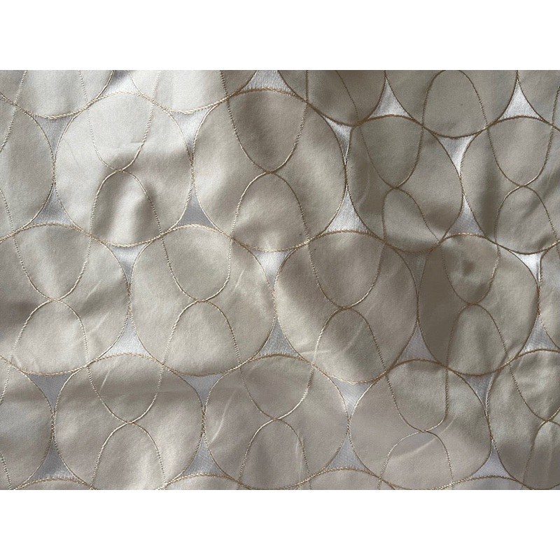 Undulating Circular Waves Candlelight Ivory & Abalone Silk Taffeta Jacquard (Made in India)