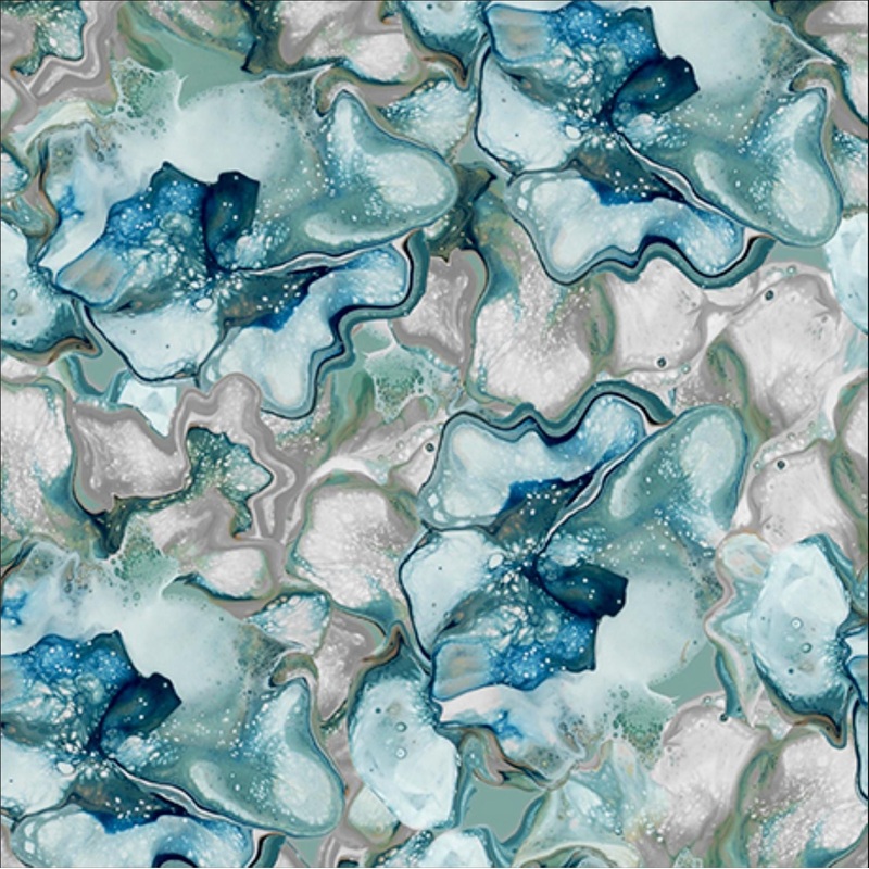 Virtuoso Fluid Floral 31428 Turquoise Q - - QT Fabrics - Abstract Paint Marble Swirl - Quilting Cotton Fabric