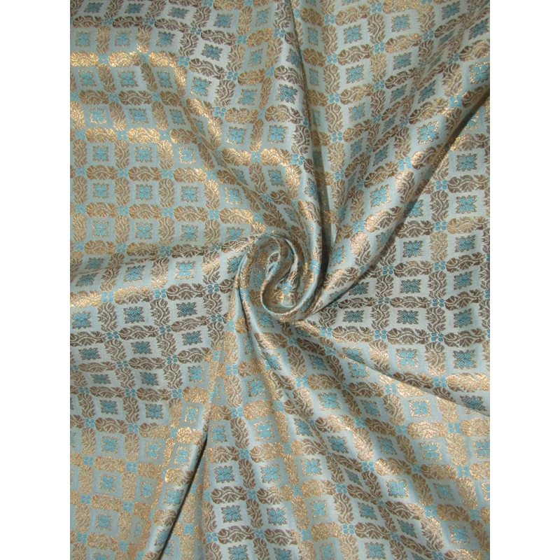 Silk Brocade Fabric BLUE X METALLIC GOLD color 44"