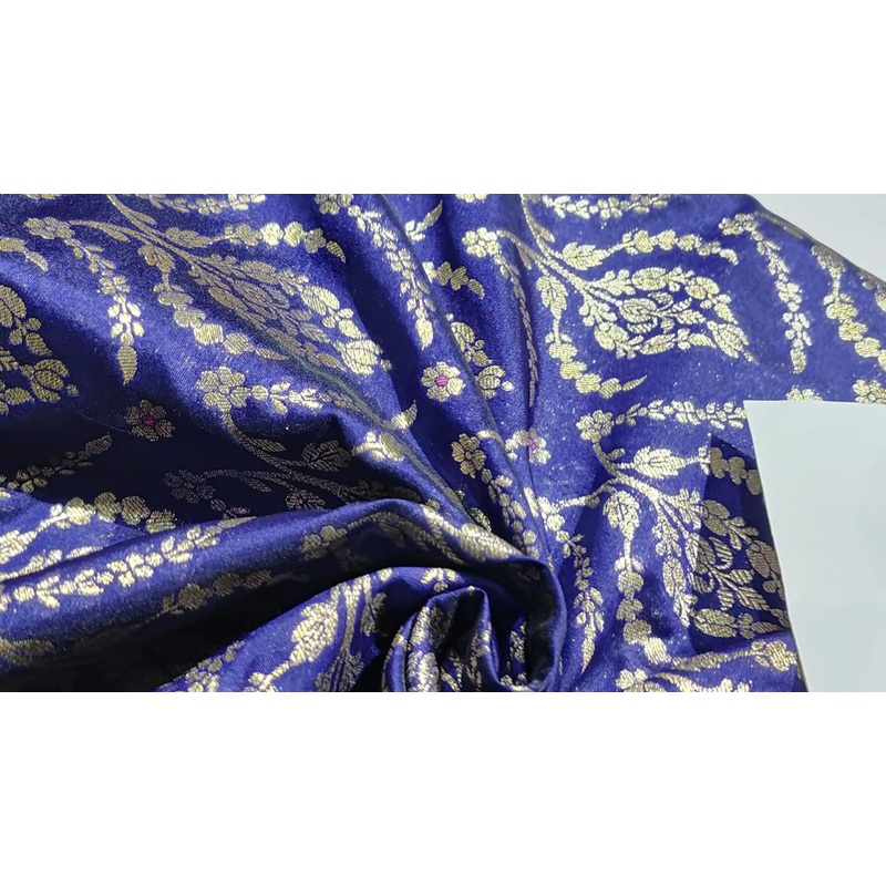 Silk Brocade Fabric jacquard 44" wide BRO974 available in 3 colors deep ink/peacock green and black deep ink