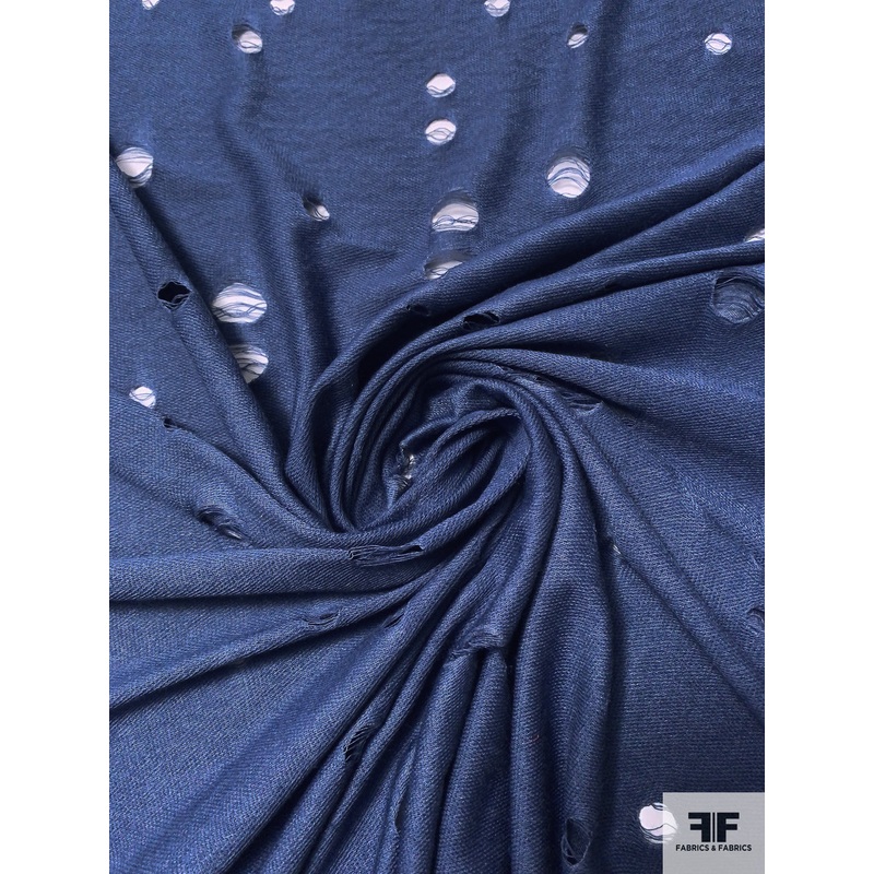 Ripped-Look Poly Rayon Knit - Heather Blue