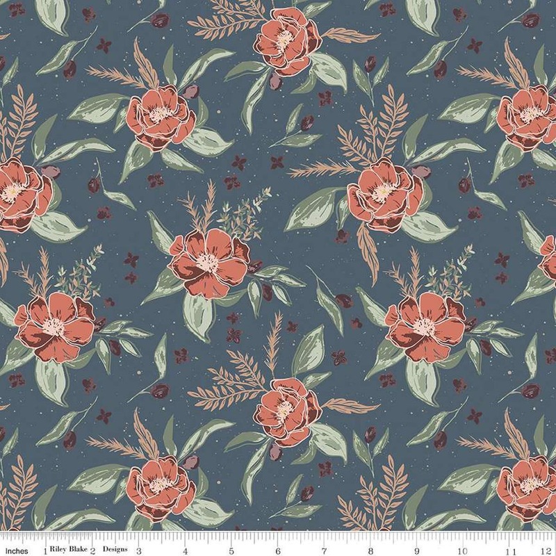 SALE Olive Grove Floral C16630 Cyprus - Riley Blake Designs - Flowers Blossoms Leaf Leaves - Quilting Cotton Fabric