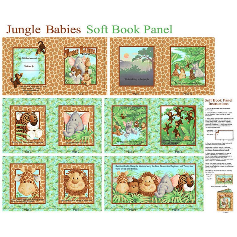 44"-"Jungle Babies Soft Book Panel" - Nursery - 100% Cotton
