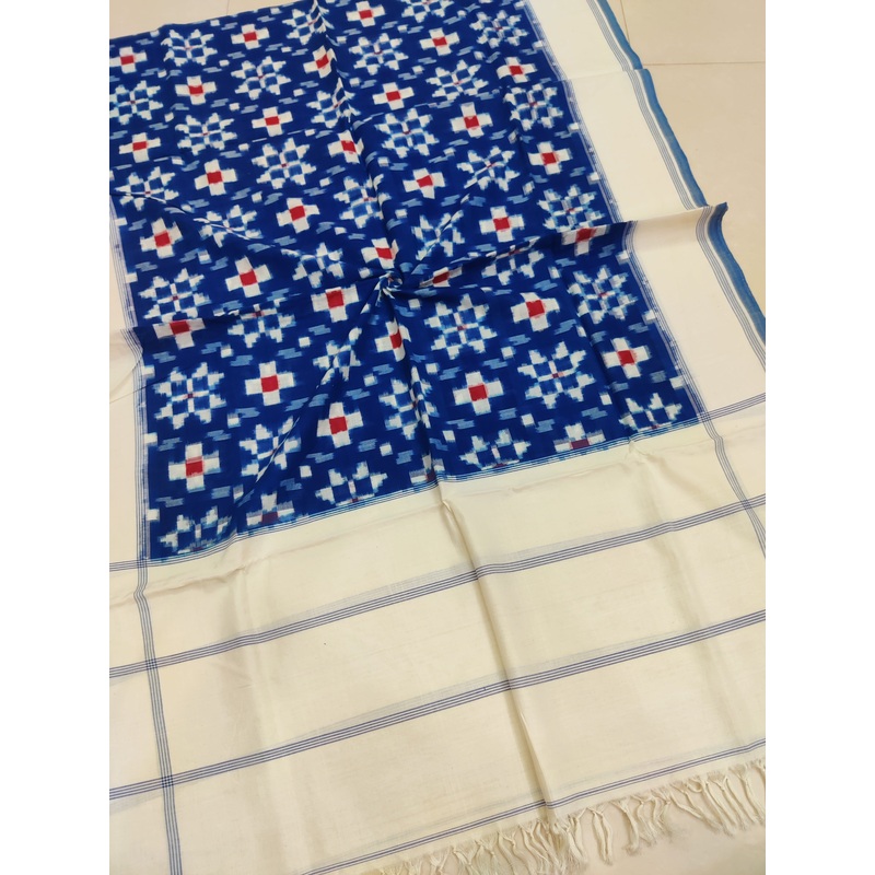 BLUE - TELIA RUMAL HANDLOOM COTTON POCHAMPALLY DOUBLE IKAT DUPATTA 11