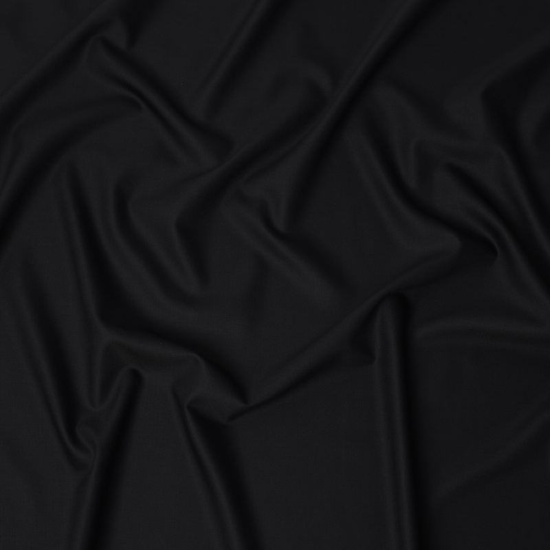Jet Black Super 160 Wool & Cashmere English Suiting Fabric Finely Woven, 150 cm Width, 4 Mtrs Piece, Made In United Kingdom-D29220