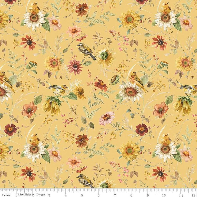 SALE Sunflower Whispers Prairie CD16671 Yellow - Riley Blake Designs - DIGITALLY PRINTED - Flowers - Quilting Cotton Fabric