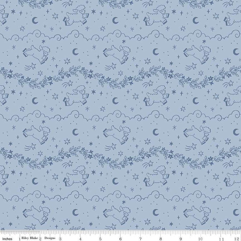 SALE Twinkle Little Star Counting Sheep C16301 Blue - Riley Blake Designs - Tonal Sheep Stars Moons Sky - Quilting Cotton Fabric