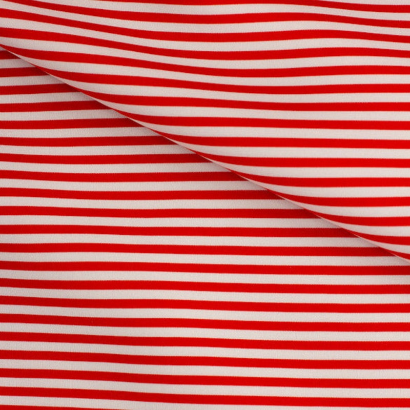 Scuba Double-Knit Horizontal Stripe Fabric in Red and White