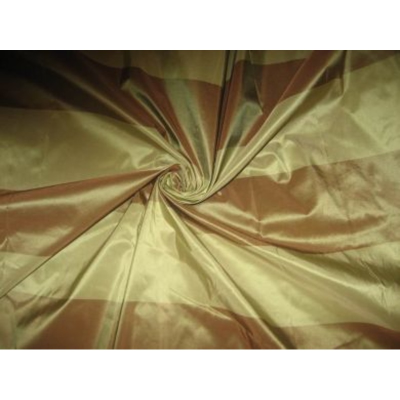 SILK TAFFETA FABRIC 54" w ~Olive green & Acorn brown stripes