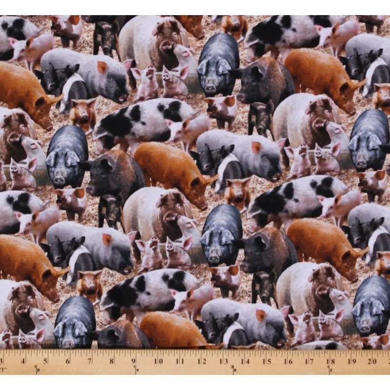 Pigs Pig Sow Piglet Farm Animals Elizabeth's Studio Cotton Fabric