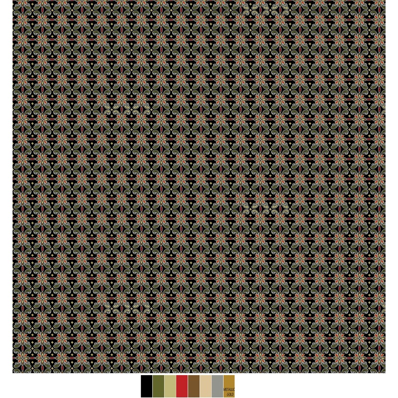 Samsara, Tile-Black Quilting Fabric by the 1/4 Yard