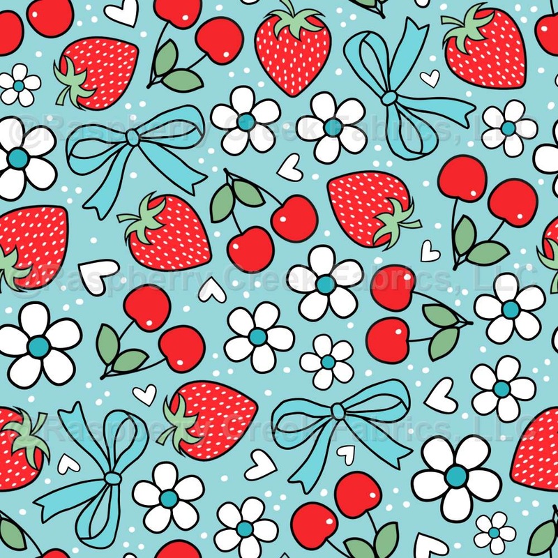 Summer Strawberries and Cherries in Red and Blue
