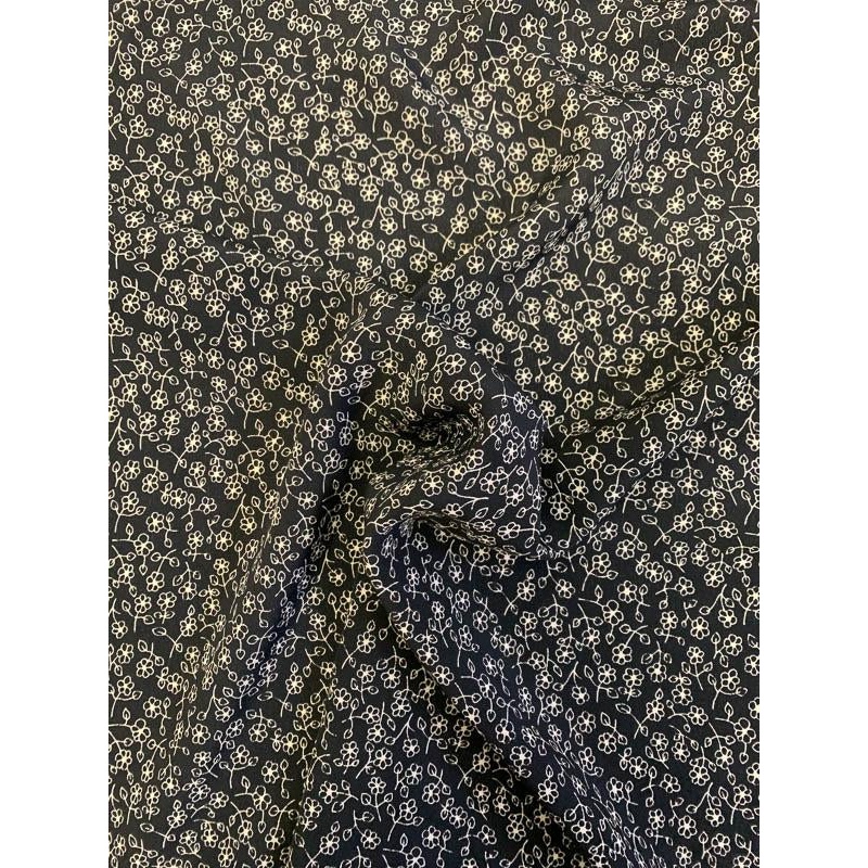 Ditsy Floral Printed Silk Crepe de Chine - Black / Beige