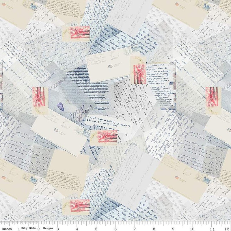 3-Yard cut- Letters From Home WIDEBACK WB15617 Vintage Blue - Riley Blake Designs - 108" - Quilting Cotton Fabric