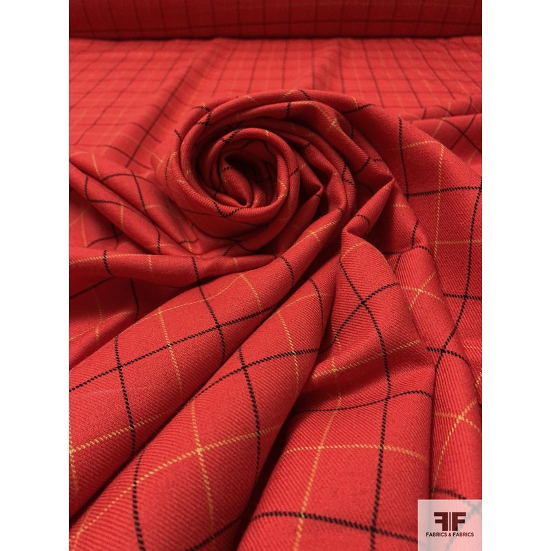 Windowpane Gabardine Wool Suiting - Red / Black / Yellow