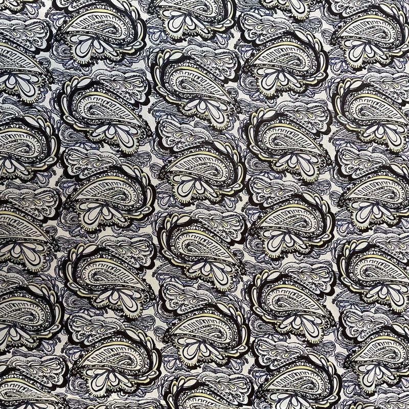 3 1/2 YD PC-Black-White Paisley Print Silk Chiffon Designer Remnant Fabric