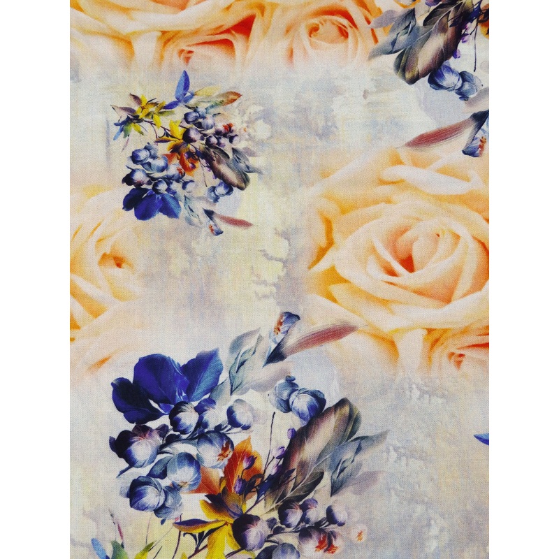 Sunray/Dark Blue/Dark Vanilla/Multi 10% Rayon Mixed Florals Print Challis 56W