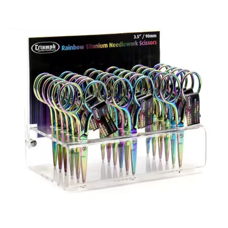 Rainbow Titanium Embroidery Scissors Display