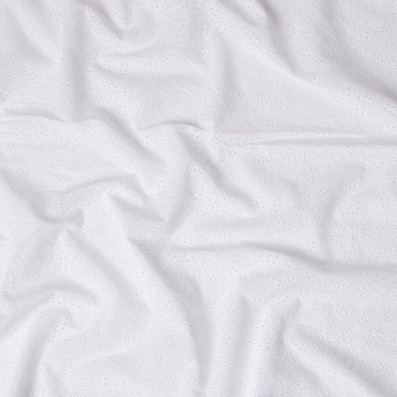 White Cotton Voile Embroidery Fabric with Leafy Design 110 cm Width-D21546