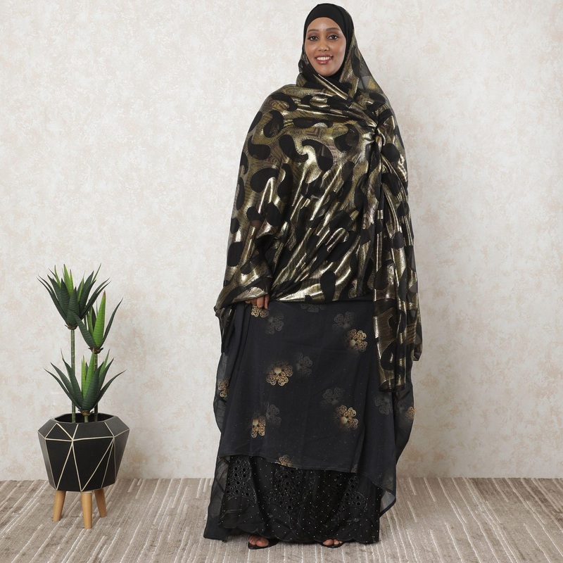 Black premium pure silk chiffon garbasaar with gold metallic lurex in abstract design-D11534