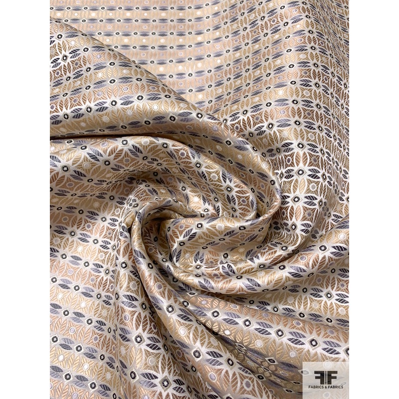 Circle Lattice Silk Necktie Jacquard Brocade - Beige / Greys / Light Grey