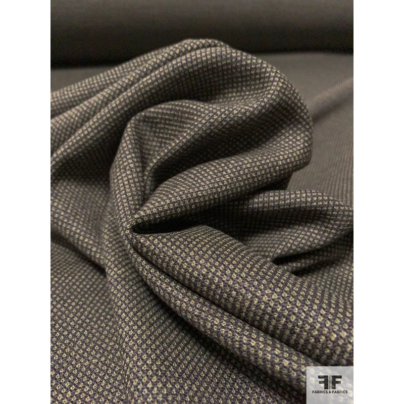 Italian Birdseye-Look Virgin Wool Stretch Suiting - Army Green / Hunter Green