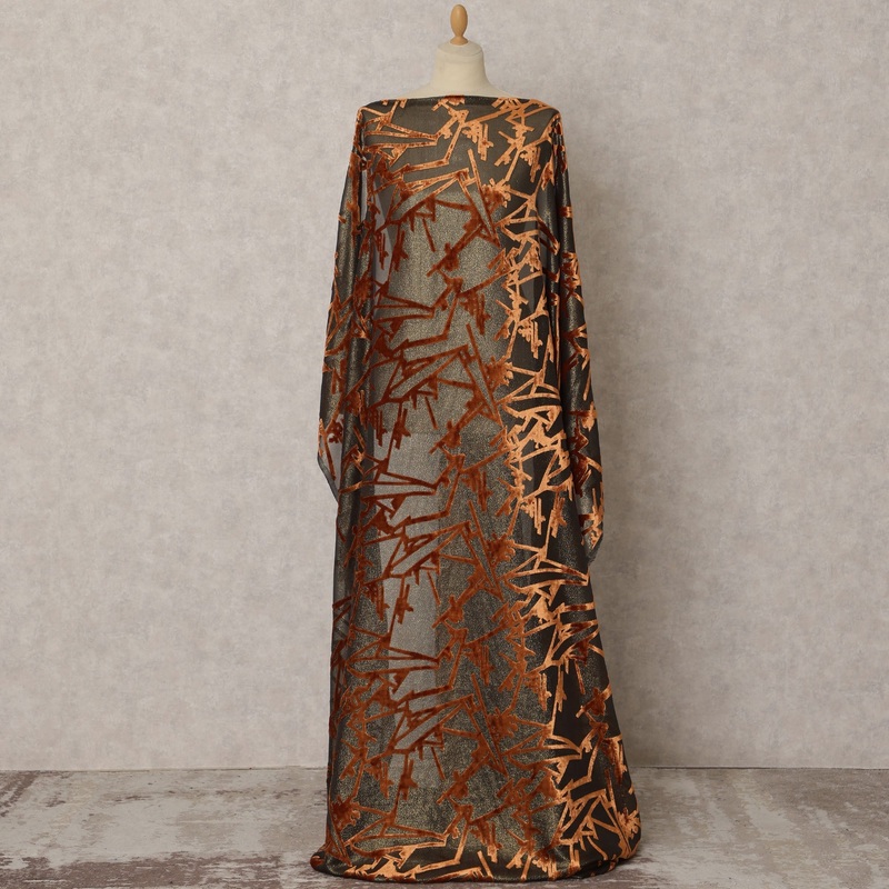 Black and Rust Makmal Dirac Silk chiffon Fabric in Abstract Design 3.5 MetersX140 Cms-D21766