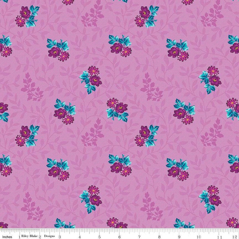 SALE Brilliance Floral Cluster Vine C14221 Lilac - Riley Blake Designs - Floral Flowers Leaves - Quilting Cotton Fabric