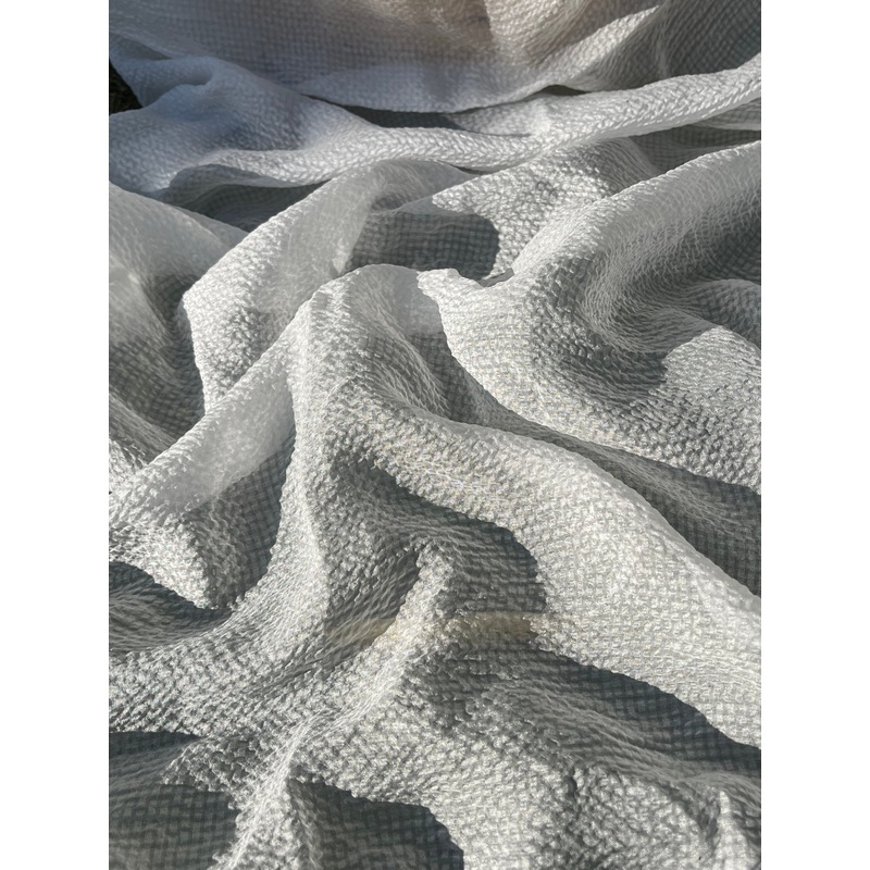 Transparent White Crinkle Effect Satin Pure Silk.