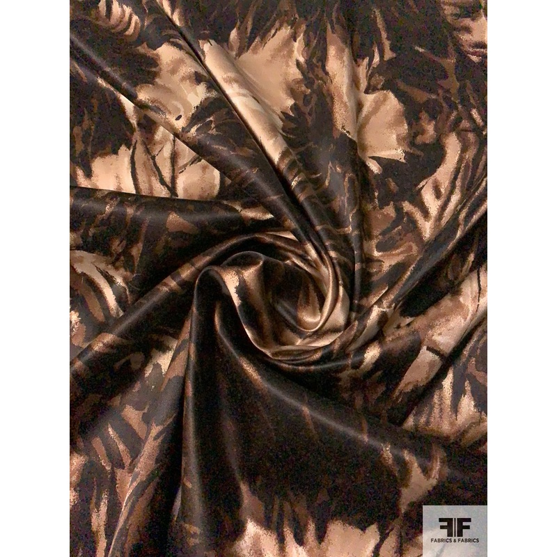 Wild Floral Stretch Shiny Cotton Satin - Shades of Brown