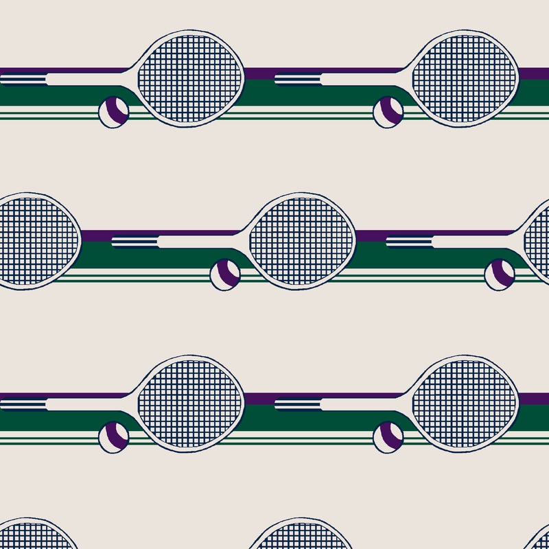 Retro Tennis Racquet Stripe in Green and Purple Fabric