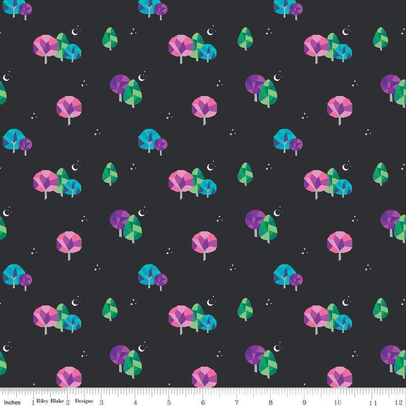 SALE Bloom Moonlit C14985 Black - Riley Blake Designs - Stars Moons Trees - Quilting Cotton Fabric