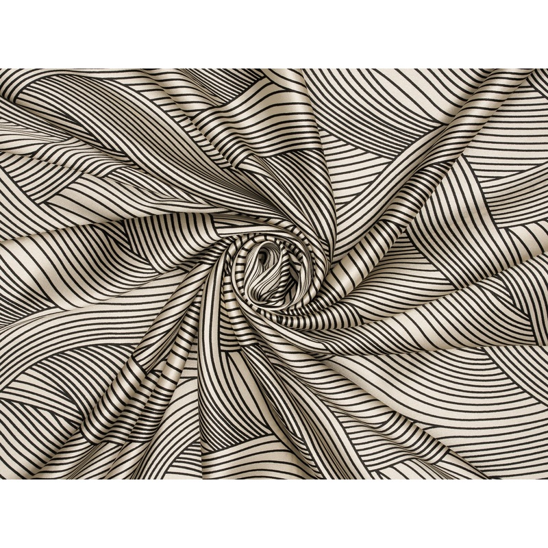 Satin charmeuse fabric by the yard - Black And White Abstract Print