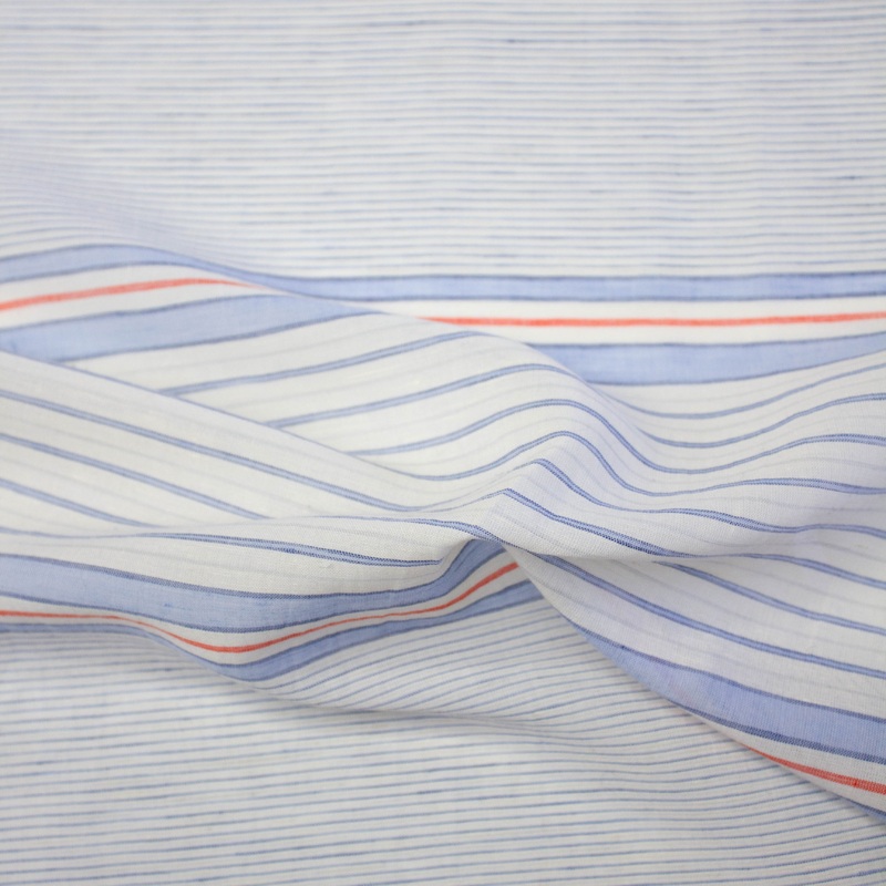 Alin Blue Striped Linen & Cotton Voile - PANEL 75cm -