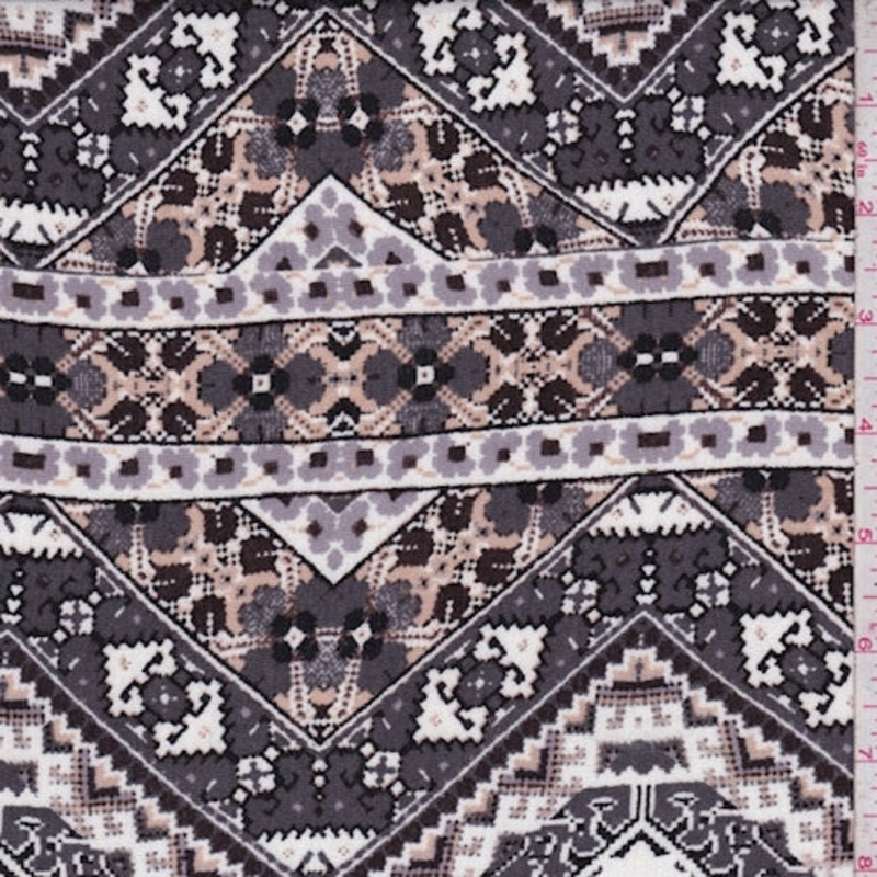 Pewter/Beige Mosaic Chevron Crinkled Gauze Fabric