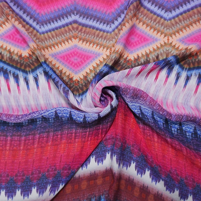 Red-Multi Silk Abstract Printed Chiffon Woven Fabric