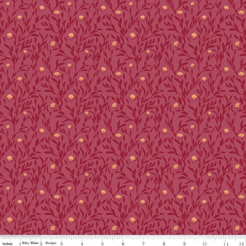 SALE Petal Song Fireflies C13715 Cranberry - Riley Blake Designs - Flowers Leaves - Quilting Cotton Fabric